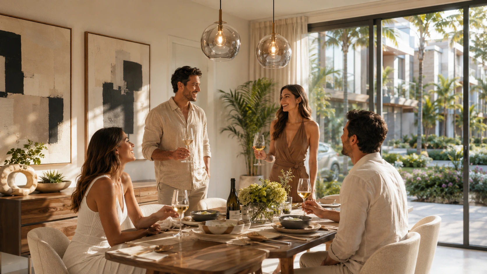 Friends gathering for dinner in a River Grove home