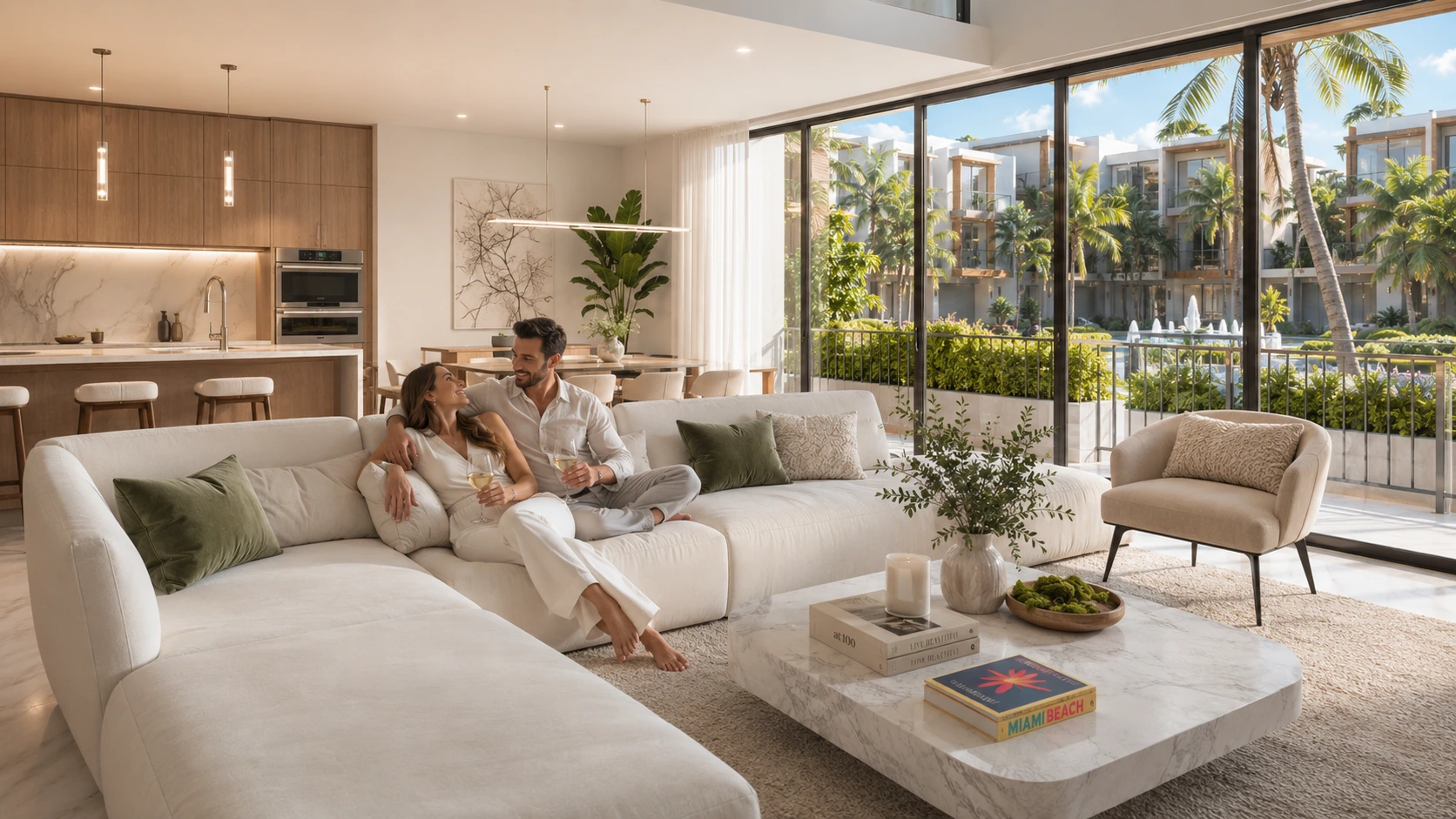 Open-plan living room in a River Grove townhome